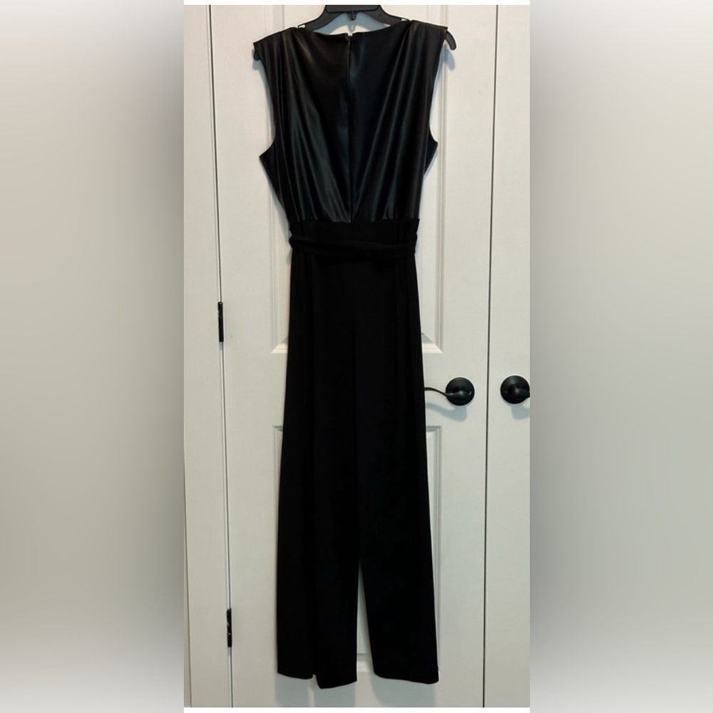 DKNY Mixed-Media Tie-Waist Jumpsuit - Picture 8 of 12